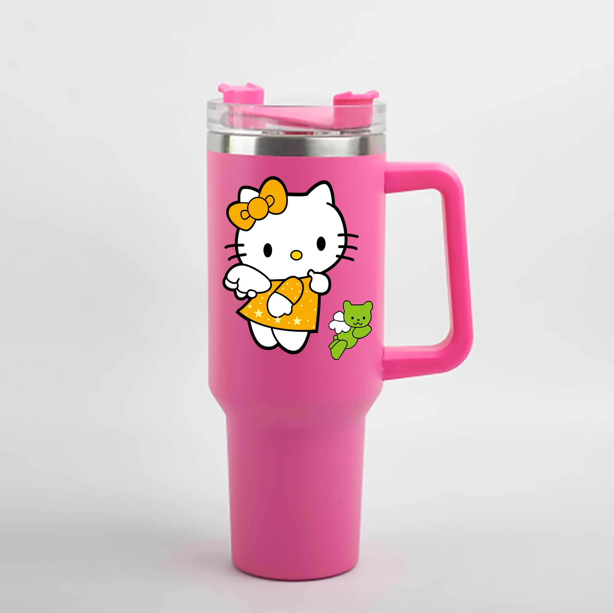 （画像用） Hello Kitty ハローキティ 1200mL車用タンブラー - クリスタルステッカー（プラスチックストロー付き）